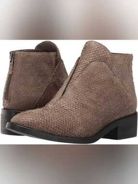 Eileen Fisher Tuck Graphite Snakeskin Embossed Booties